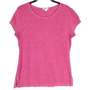Sundance‎ Women's Top SMALL Pink Eyelet Cotton INDIA MADE T-Shirt Crew Neck